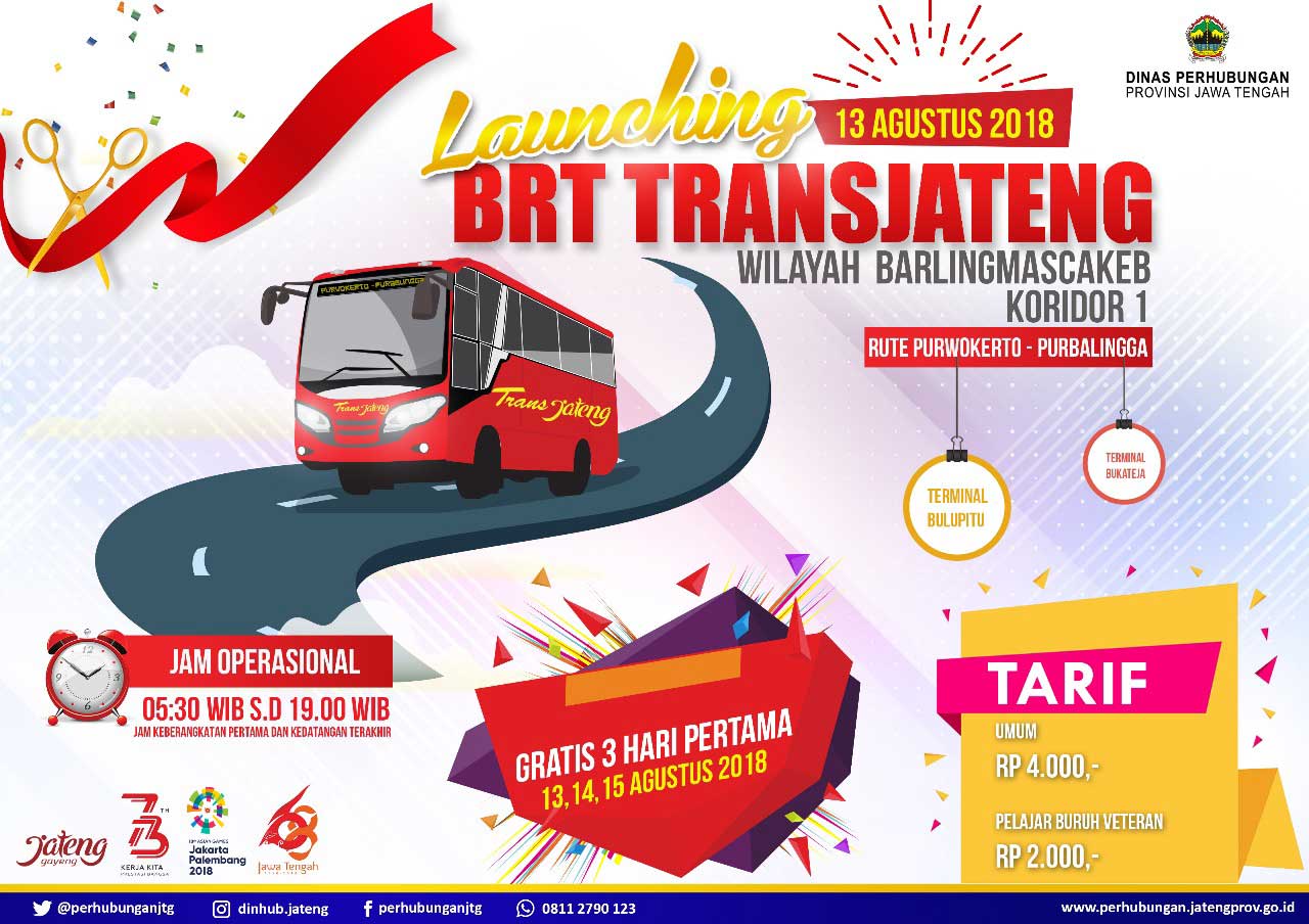 Launching BRT Trans Jateng, Koridor 1 Wilayah Barlingmascakeb rute Purwokerto - Purbalingga